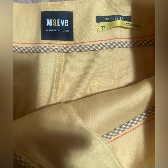 NWT MAEVE Anthropologie The Colette Shorts Yellow Linen Blend Pockets Size 32. - Picture 4 of 6